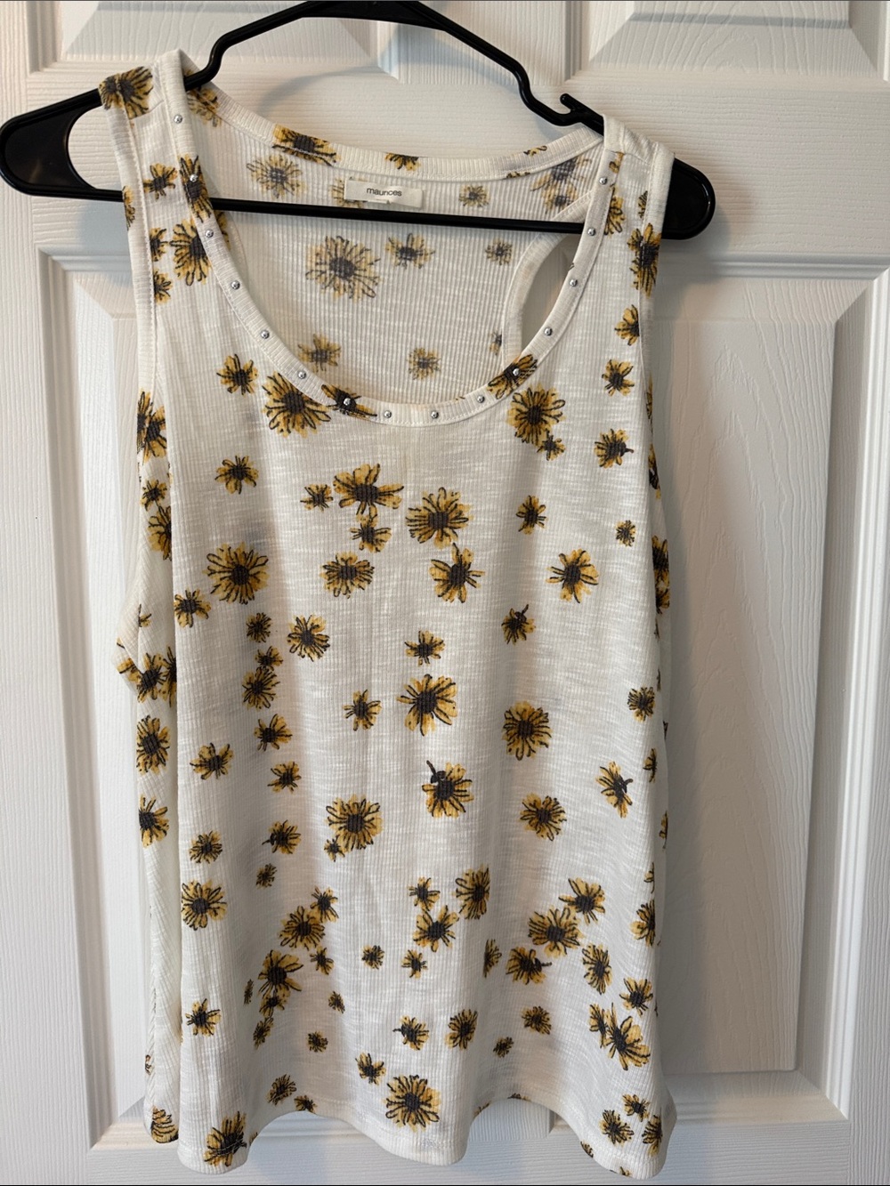 Maurices White Tank Top with Yellow Floral Print